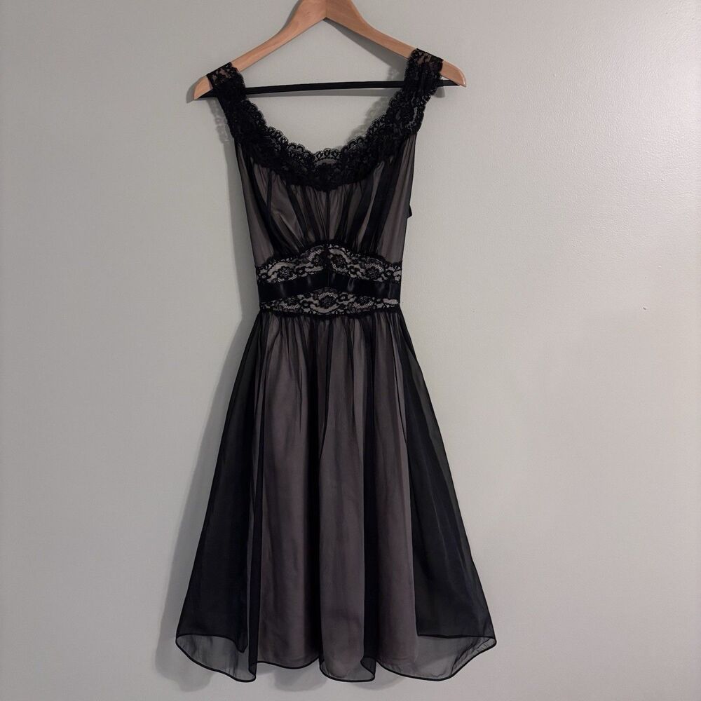 VTG 50s Vanity Fair Sheer Nightgown Dress Chiffon Lace Romantic Goth Whimsigoth
